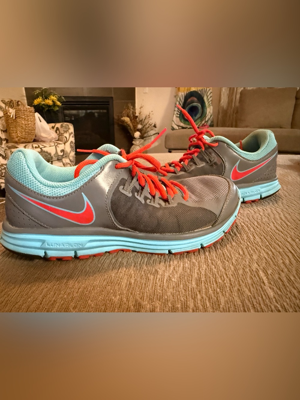Nike Women’s Gray Athletic Shoes with Coral Laces & Teal Accents